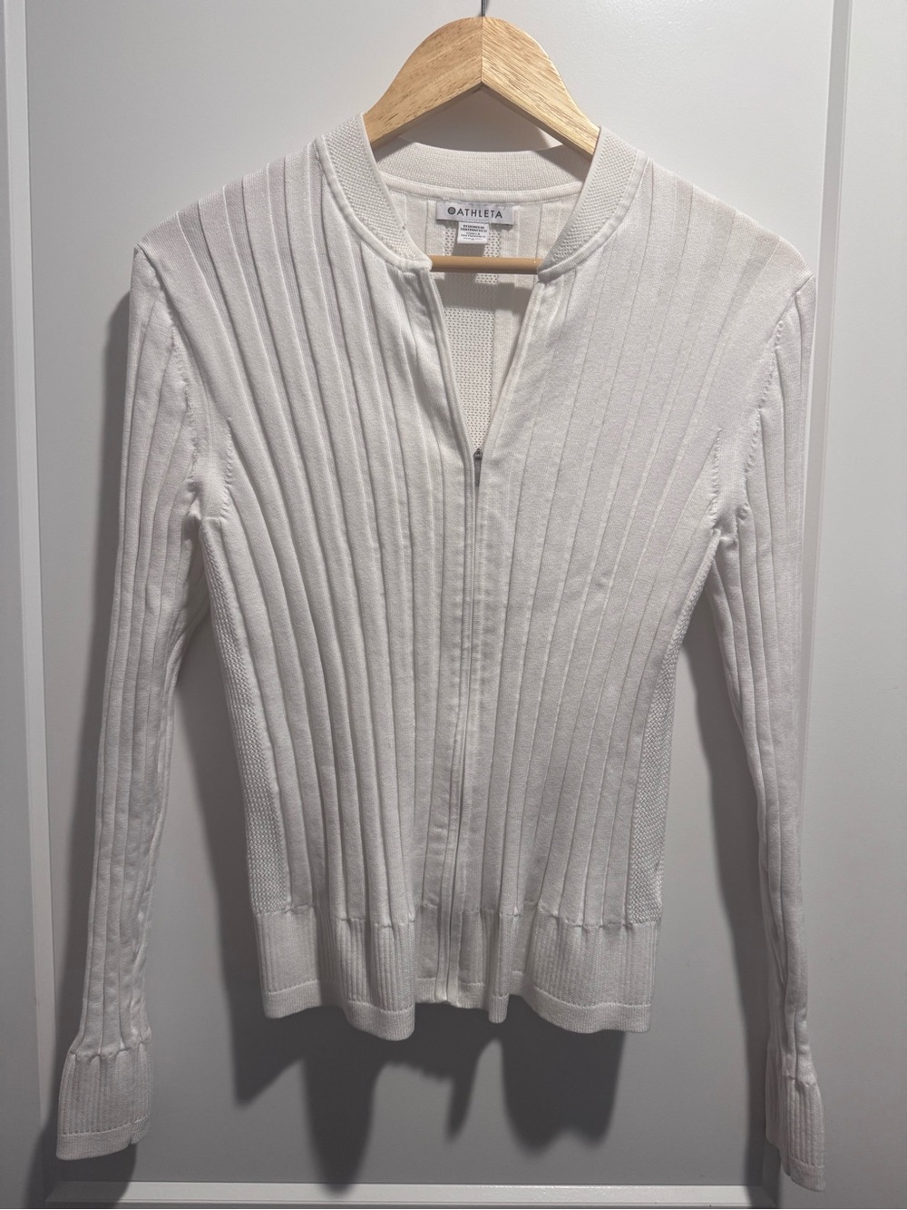 Athleta White Ribbed Zip Cardigan Top